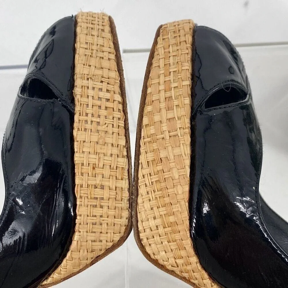 Stuart Weitzman Women's Patent Leather Criss Cross Pump Heel Black Tan Size 8.5M